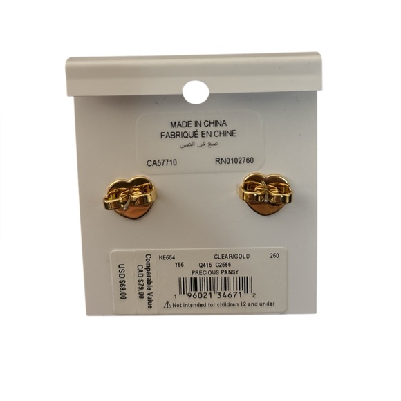 Kate Spade Gold Floral Pansy Earrings with Cubic Zirconia NWT - Picture 2 of 3
